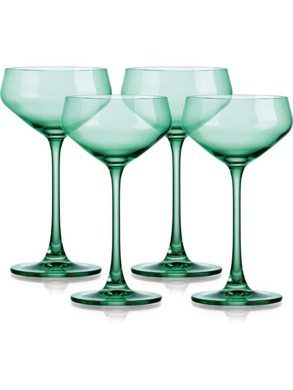 Elegant Pale Green Translucent Coupe Glasses - Set of 4 for Cocktails & Parties